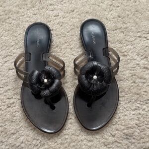 Style and Co Black Floral Jelly Thong Sandals - Size 6